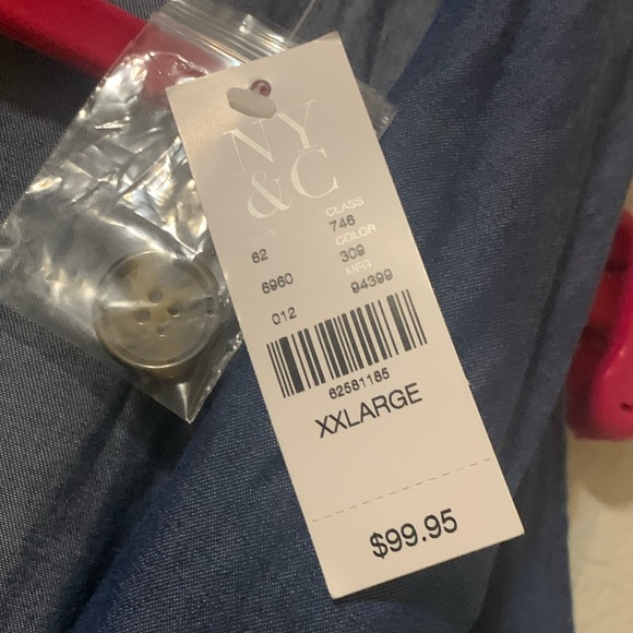 NY&C Chambray Shawl-Collar Tie-Front Jumpsuit Blue Size XXL - Picture 10 of 10